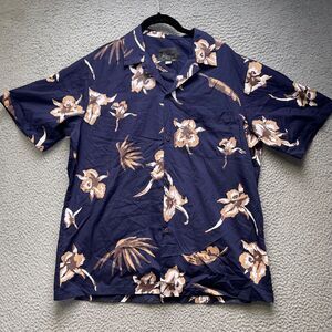 Haruki Hawaiian Shirt Mens Large Aloha Blue Floral Button Up Short Sleeve